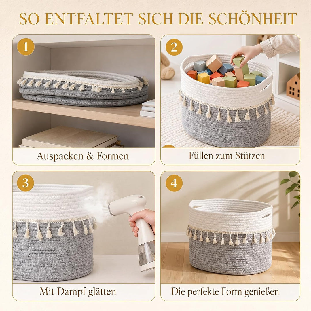 Aufbewahrungskorb Kinderzimmer Wickeltisch Organizer für Babys Kinder Spielzeug Korb, Quasten-Design