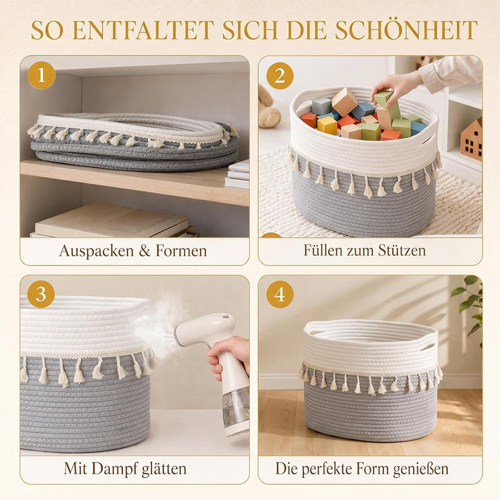 Aufbewahrungskorb Kinderzimmer Wickeltisch Organizer für Babys Kinder Spielzeug Korb, Quasten-Design