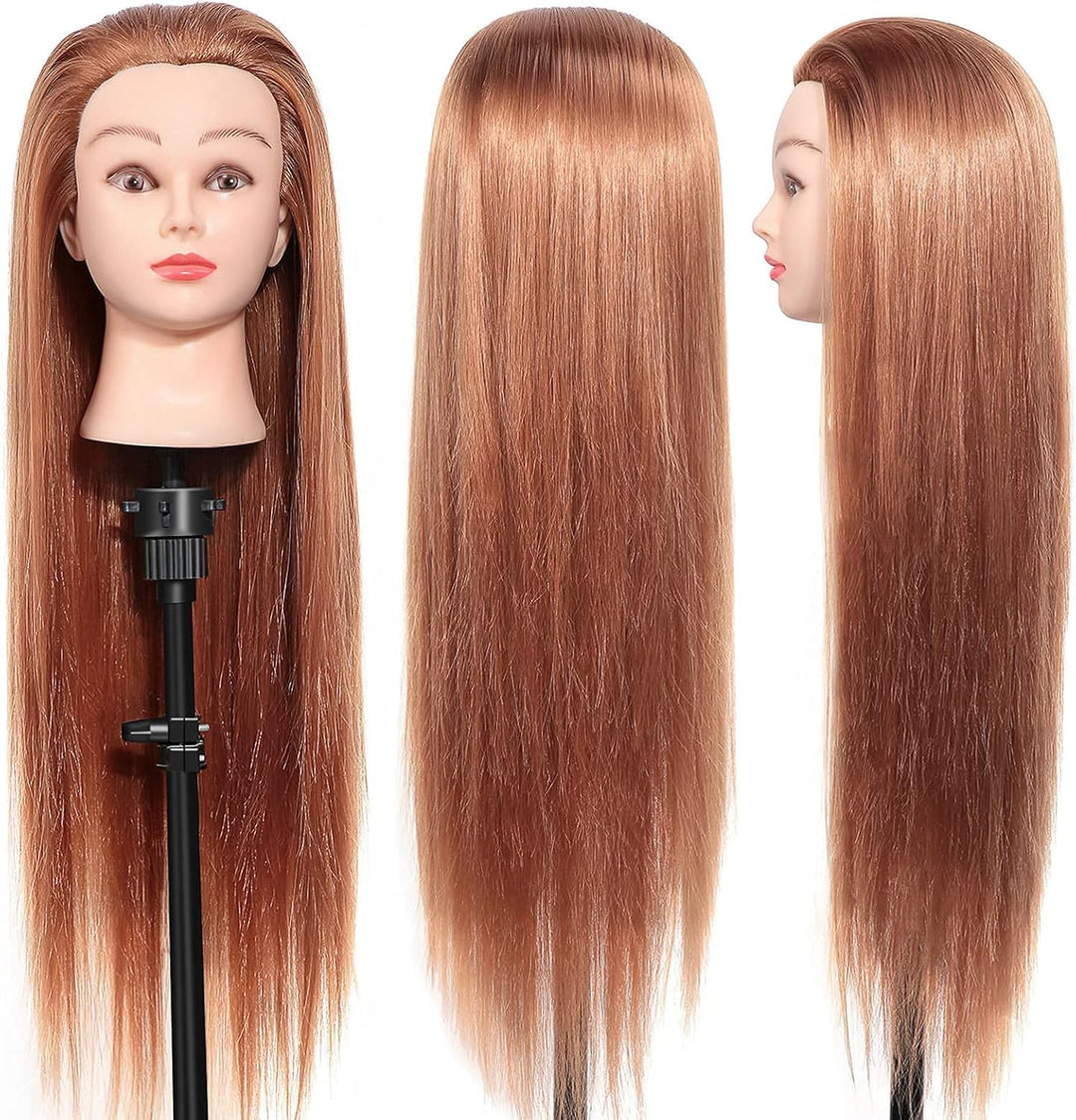 Übungskopf, 61 cm, Friseur-Übungskopf mit Tischklemmenständer, 100% weiches Kunstfaser-Material, Ech