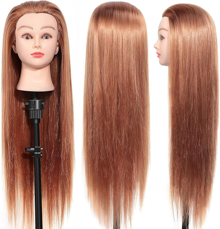 Übungskopf, 61 cm, Friseur-Übungskopf mit Tischklemmenständer, 100% weiches Kunstfaser-Material, Ech