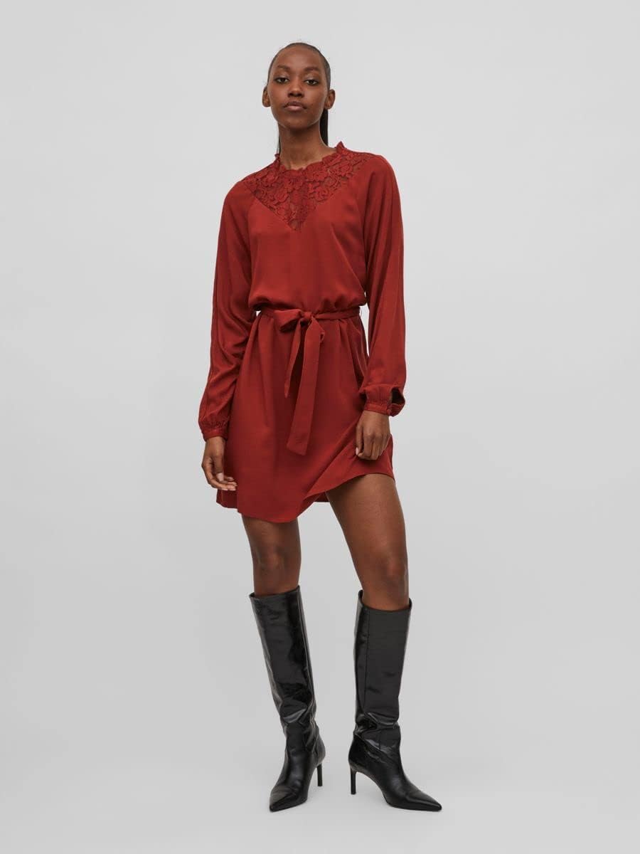 Vila Damen Visuvita L/S Lace Dress/Su-Noos Kleid 42 Fired Brick, 42 Fired Brick