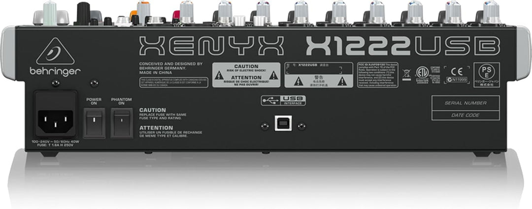 Behringer XENYX X1222USB Premium 16-Input 2/2-Bus Mixer mit XENYX Mic Preamps und Compressors, Briti