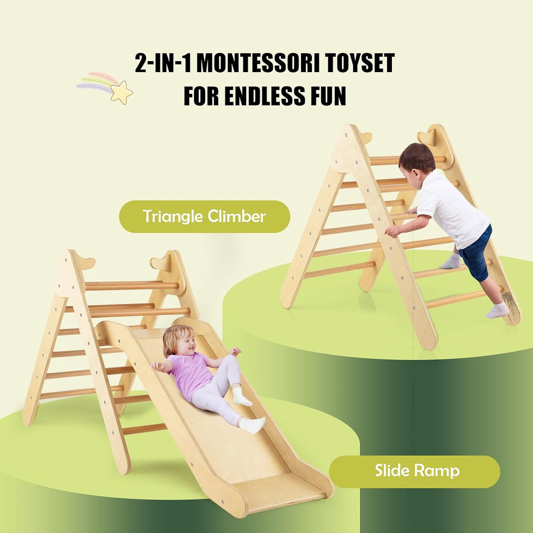 HOMASIS 2 in 1 Kletterdreieck mit Rutsche, Klettergerüst Indoor, verstellbar Kletterspielzeug Kinder