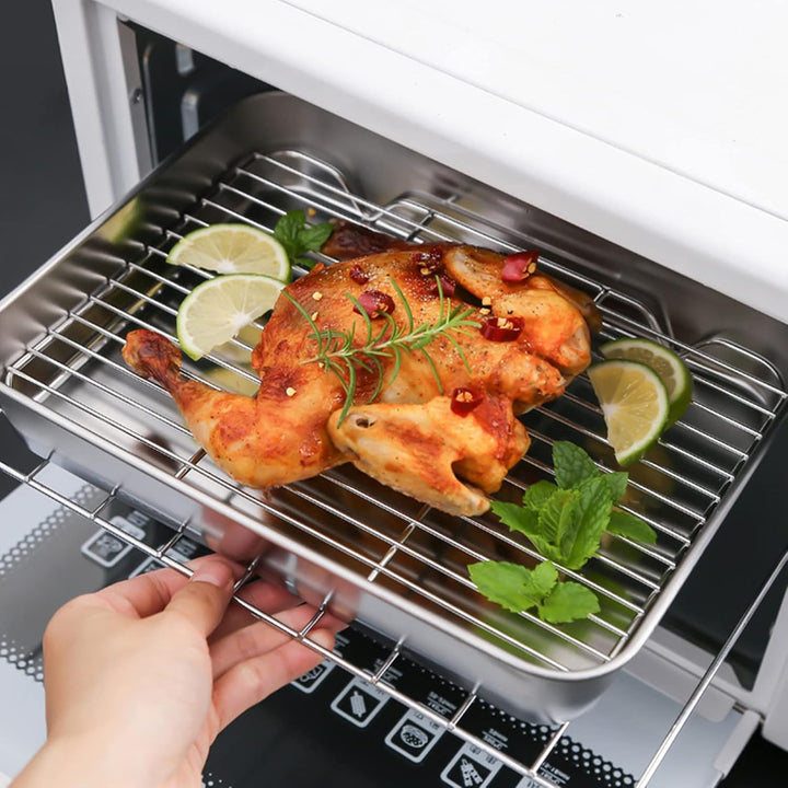 Edelstahl Rechteckig Bratblech, Antihaft Grillschale Bräter mit Gitterrost für Backen, Grillen und B