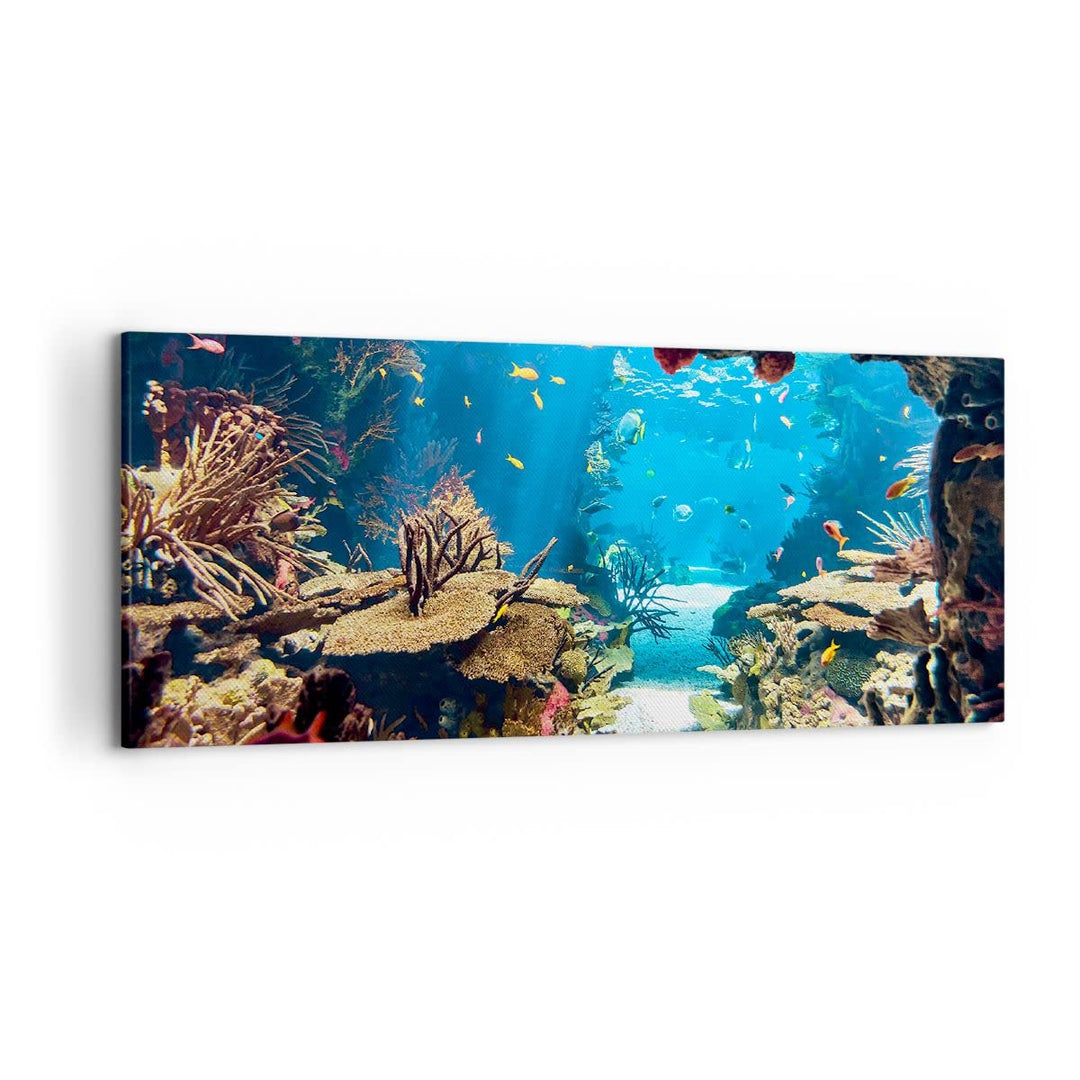 Wandbilder Dekoration Wohnzimmer Ozean Riff Fische Koralle Panorama Bilder auf Leinwand 120x50cm Lei