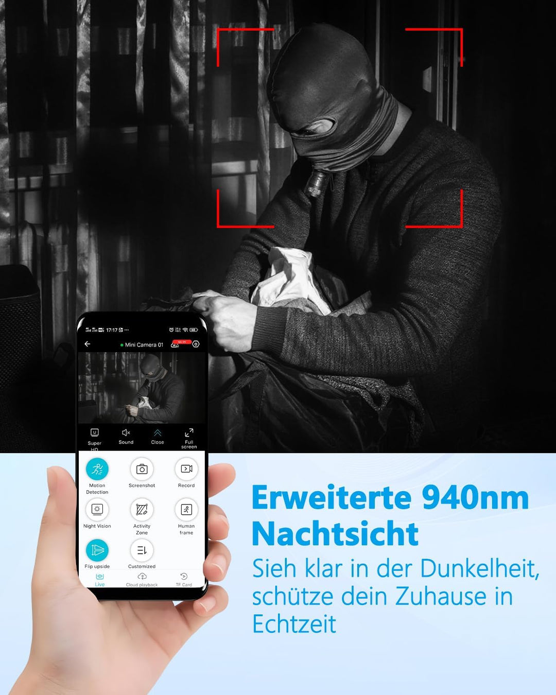 UCOCARE Mini Kamera Überwachungskamera Innen Ohne WLAN, 4K Mini Überwachungskamera Akku mit Nachtsic