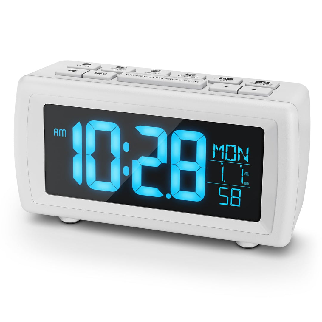 Digitaler Radiowecker, Wecker Radio mit 7-farbige Ziffernanzeige, Einstellbarer Helligkeit und Weckt