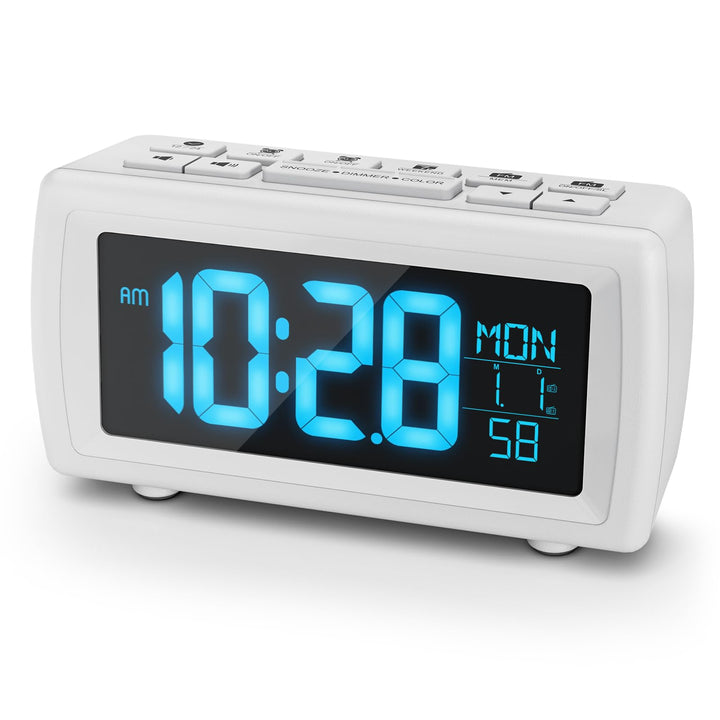 Digitaler Radiowecker, Wecker Radio mit 7-farbige Ziffernanzeige, Einstellbarer Helligkeit und Weckt