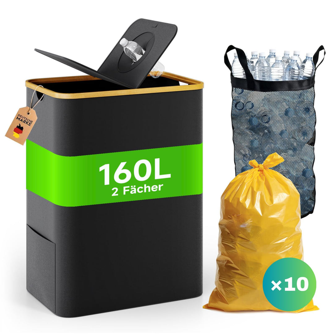 RMAN® 160L Gelber Sack Ständer + Pfandflaschen Sammelbehälter mit Deckel 2-in-1 Gross Müllsackstände