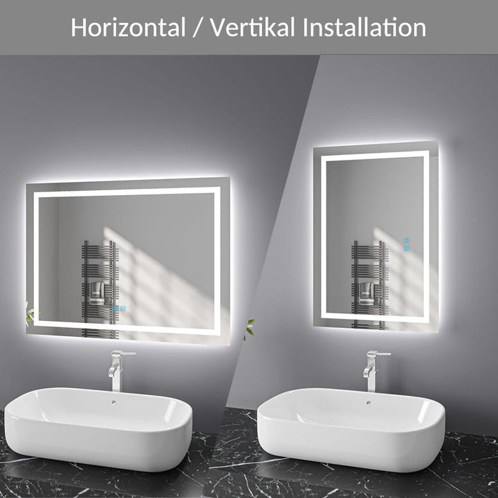 Badspiegel mit Beleuchtung 90x60 cm LED Spiegel Bad mit Touch-Schalter Beschlagfrei Badezimmerspiege