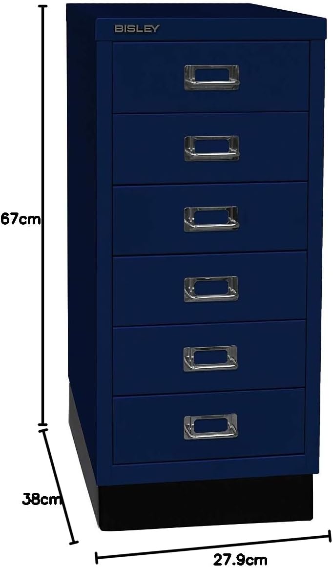 BISLEY MultiDrawer, 29er Serie mit Sockel, DIN A4, 6 Schubladen, Metall, 696 Verkehrsweiss, 38 x 27.
