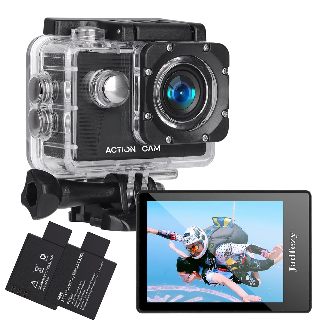 Jadfezy Action Cam FHD 1080P/12MP, Unterwasserkamera wasserdicht bis 30M, 140 Grad Weitwinkel Action
