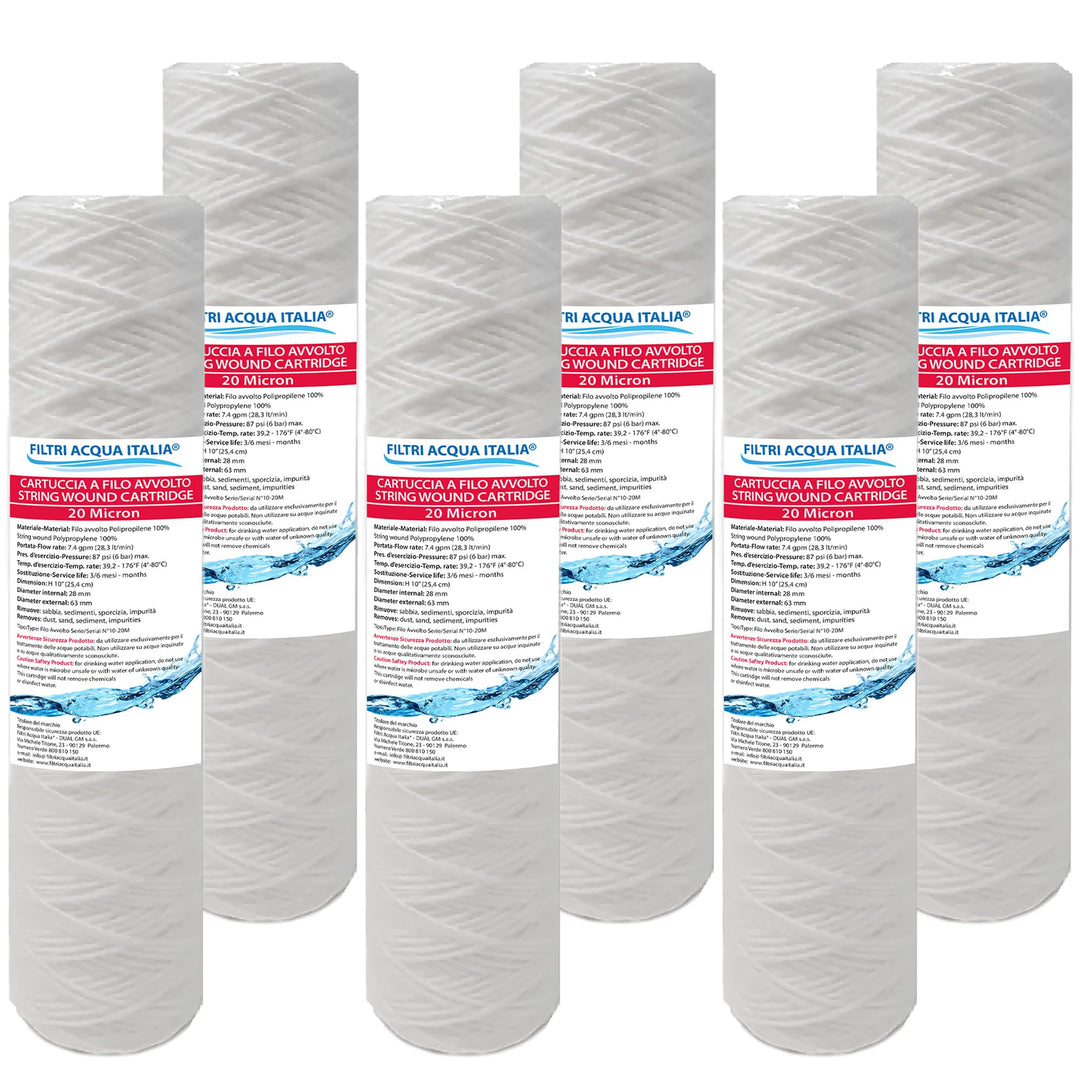 Filtri Acqua Italia Set mit 6 Filterkartuschen Gewinde eingewickelt 10' 20 Mikron