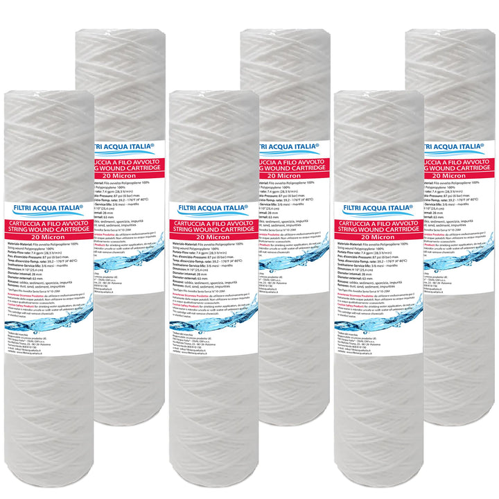 Filtri Acqua Italia Set mit 6 Filterkartuschen Gewinde eingewickelt 10' 20 Mikron