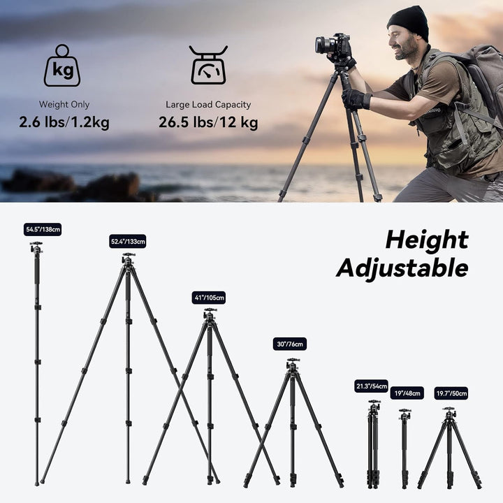 SMALLRIG Leichtes, kompaktes Kohlefaser-Stativ mit abnehmbarem Einbeinstativ, 360°-Kugelkopf mit Sch