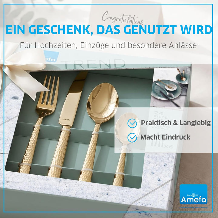 Amefa FELICITY Besteckset 30-teilig PVD Schwarz, Hochwertiges Besteck Set, Gehämmert, Essbesteck im