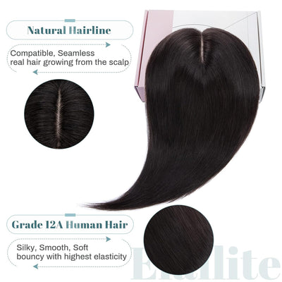 Elailite Haarteil Echthaar Topper Clip in Toupet Frauen Haartopper Extensions Seide Basis Clip in Ex