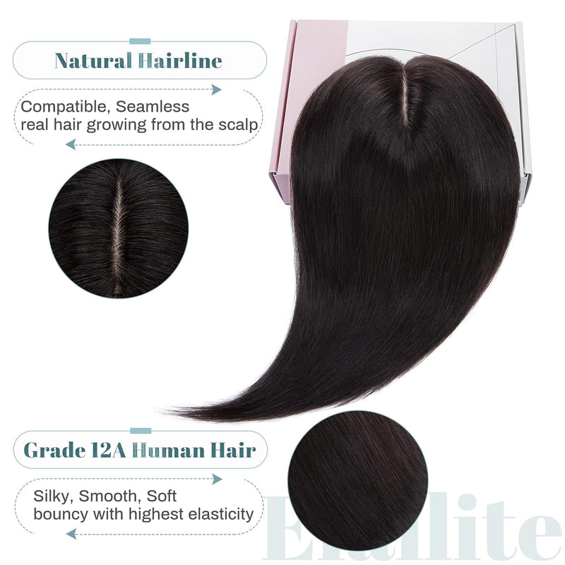 Elailite Haarteil Echthaar Topper Clip in Toupet Frauen Haartopper Extensions Seide Basis Clip in Ex