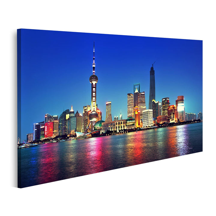 islandburner Bild auf Leinwand Shanghai Bei Nacht Neonlichter China Bilder Wandbilder Poster Leinwan