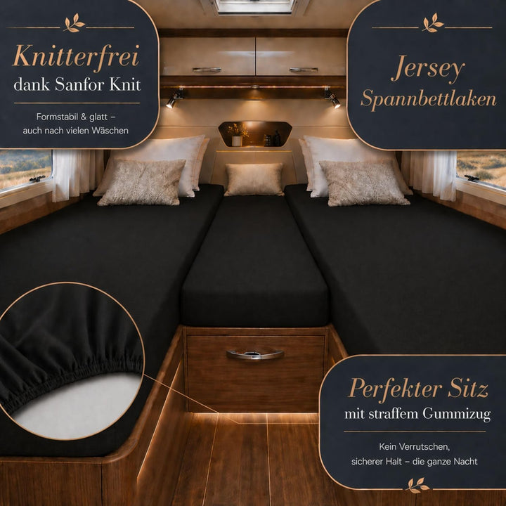 EXKLUSIV HEIMTEXTIL Jersey Spannbettlaken für Wohnmobile Heckbett 3-teilig 2 Längsbetten + 1 Mittelt