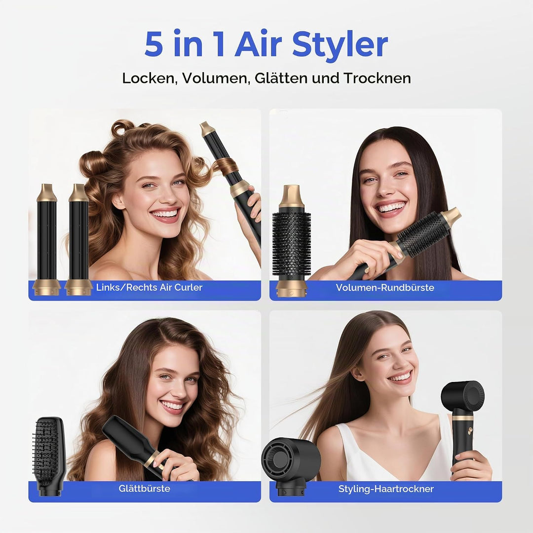 OKWRAP Haarstyler Hairstyler 5 in 1 Hair Styler 1000W Airstyler Multistyler Schwarzgold, Schwarzgold