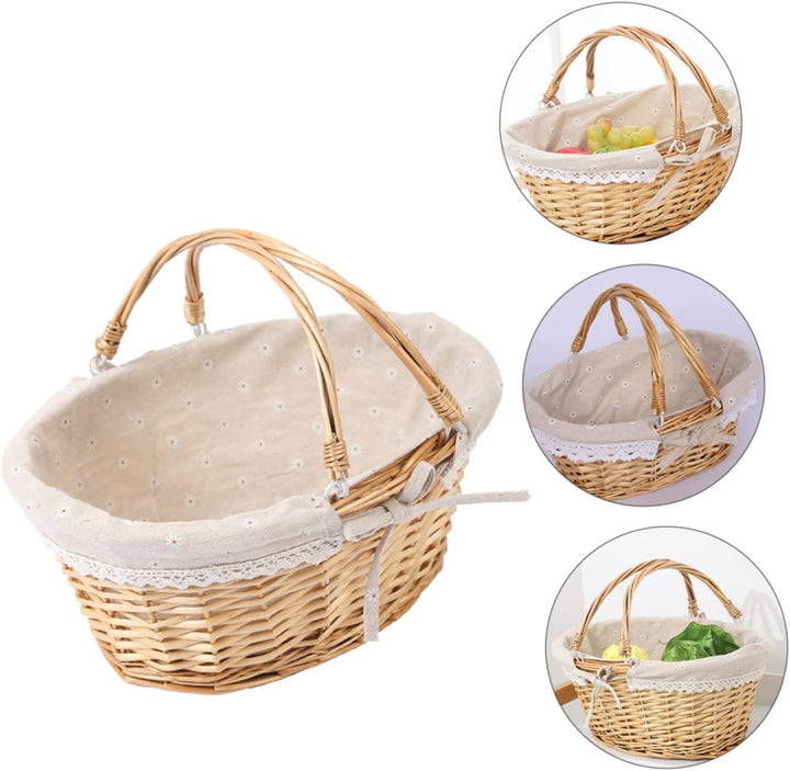 Happyyami Geflochtener Weidenkorb mit Handgriff Multifunktionaler Aufbewahrungskorb für Picknick Blu