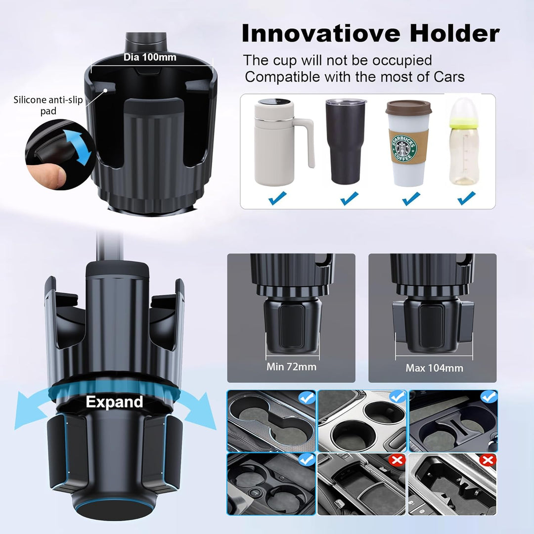 Getränkehalter Handyhalterung, 2-in-1 Universal-Getränkehalter-Expander mit langem Arm, 360° drehbar