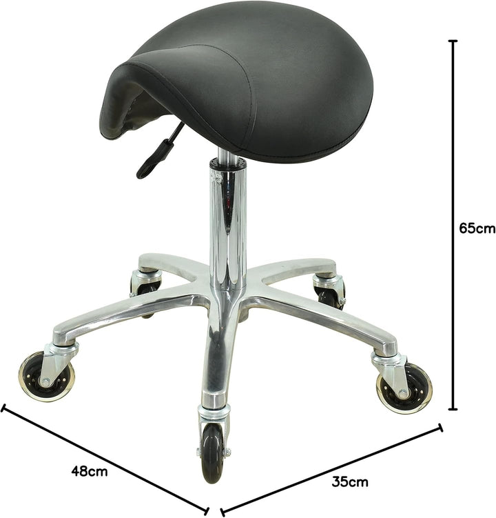 Sattelsitz Rollhocker höhenverstellbar von 50-65 cm auf Premiumrollen, Drehhocker, Rollhocker, Praxi