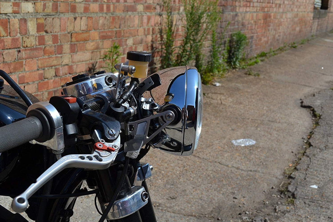 6 3/4" 6.75" Motorrad Scheinwerfer - Chrom Stahl - 12V 55W Birne für Retro Projekt Cafe Racer, Stras