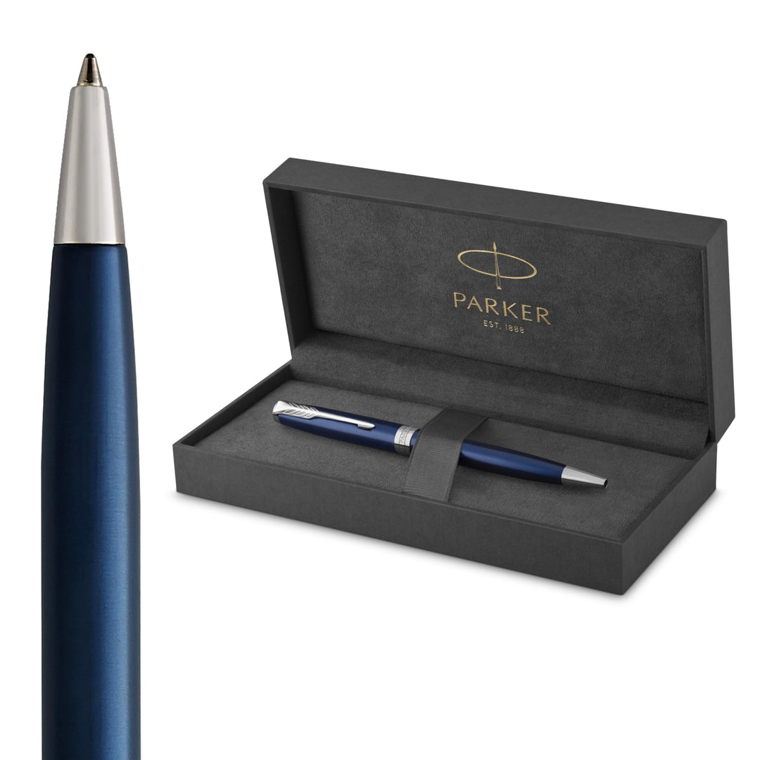 Parker Sonnet Kugelschreiber | Blaue Lackierung | Mittlere Spitze | schwarze Tinte | Geschenkbox Bla