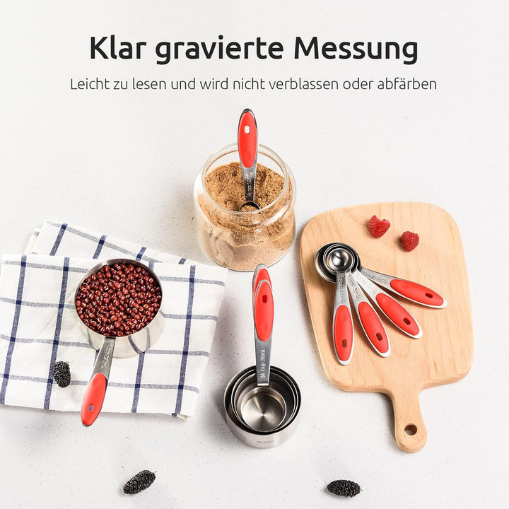 Messbecher: U-Taste 18/8 Edelstahl Messbecher und Messlöffel Set mit 10 Stück, Griff mit Verbesserte