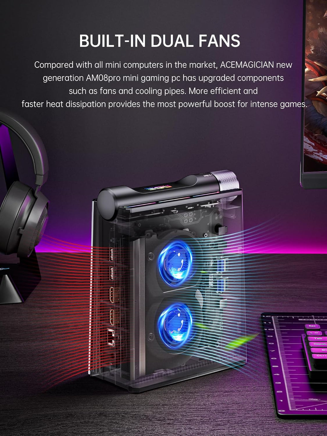 ACEMAGICIAN RGB Mini PC Gaming AMD Ryzen 9 6900HX (8C/16T,bis zu 4,9 GHz), 16GB DDR5 512GB NVME PCIe