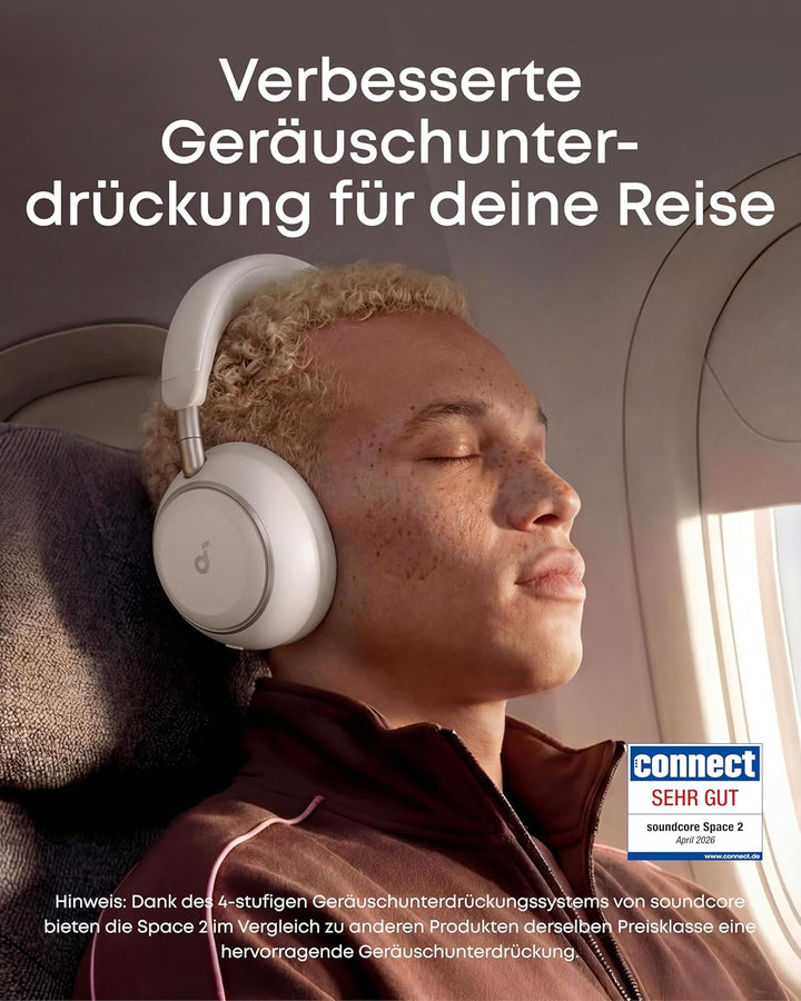 soundcore Space 2 by Anker, Noise Cancelling Kopfhörer, bequem, 50h Akku, LDAC Hi-Res Wireless Audio