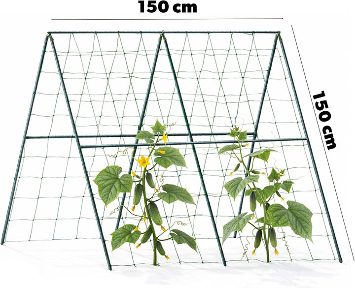KADAX Gurken Rankhilfe Set – 9 x Pflanzstab 150 cm, Ranknetz 3 x 1,4 m, 4 x Pflanzstab-Verbinder, 30