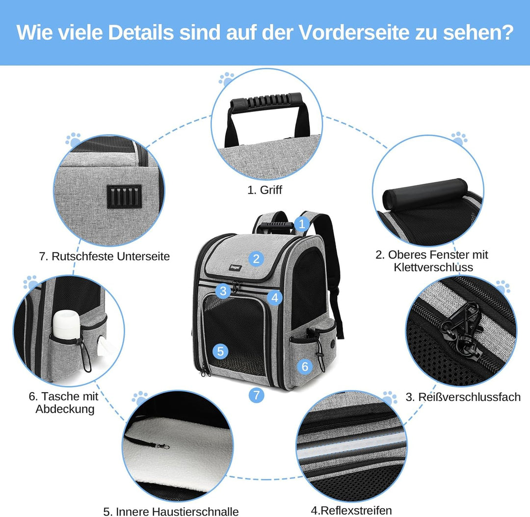 Dogat Erweiterbar Katzenrucksack mit Netzfenster, Tragbare und Faltbare Haustier Rucksack mit Innere