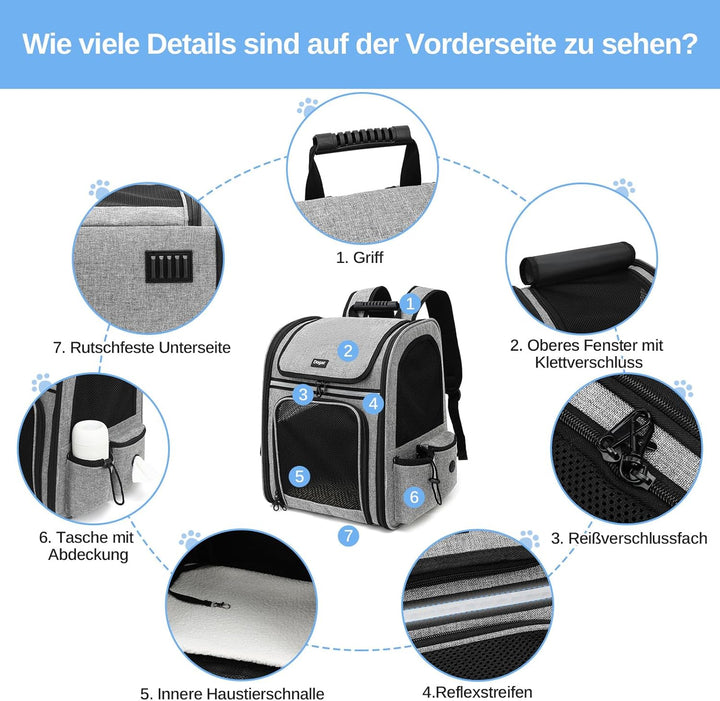Dogat Erweiterbar Katzenrucksack mit Netzfenster, Tragbare und Faltbare Haustier Rucksack mit Innere