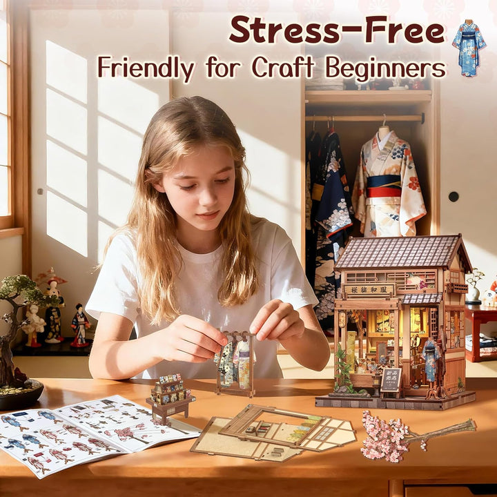 Fsolis Book Nook Kit - Japanisches Miniatur-Puppenhaus, 3D-Holz-Bastelset für Erwachsene, Bücherrega