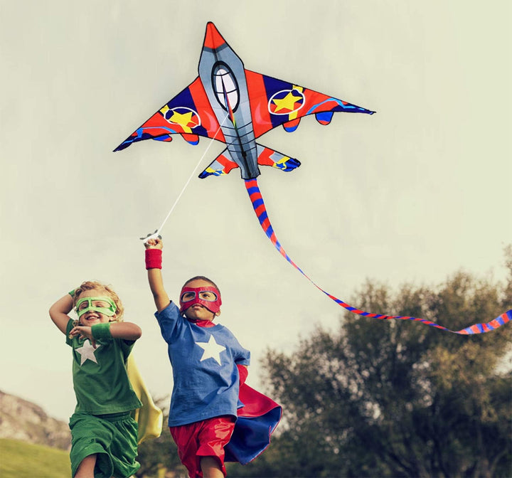 HONBO Kinder Drachen, Fighter Plane Drachen für Kinder und Erwachsene 58”breit mit langem Schwanz, i