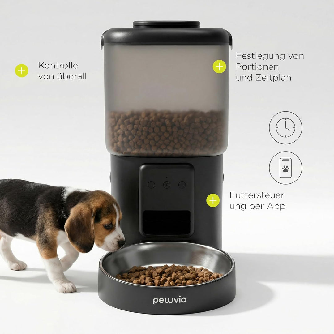 Crispy Wi-Fi Katzenfutterautomat mit App und WLAN, Portionskontrolle und Timer, Edelstahl-Napf, Batt