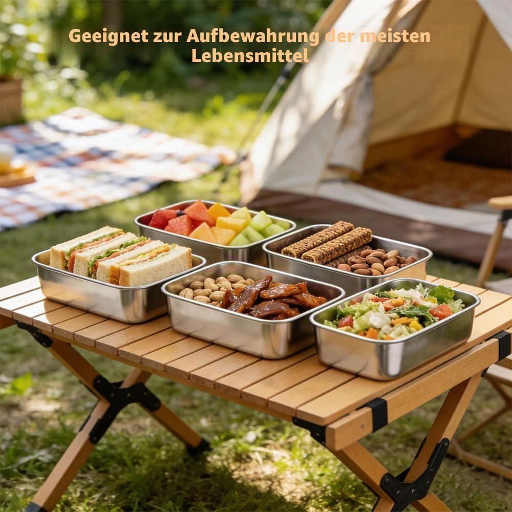 6er Set Stapelbare Edelstahl-Box 21.8 * 14.5 * 6 cm Edelstahl Brotdose Luftdicht Lebensmittelbehälte