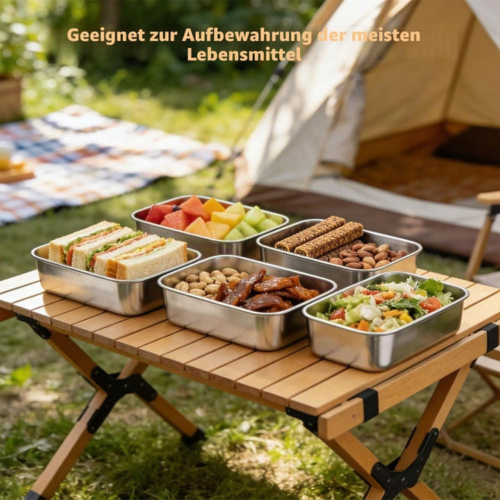 6er Set Stapelbare Edelstahl-Box 21.8 * 14.5 * 6 cm Edelstahl Brotdose Luftdicht Lebensmittelbehälte