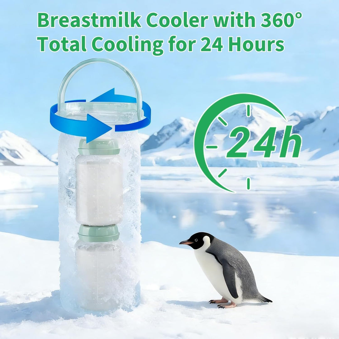 Muttermilch Kühlbox Tragbar mit 2x300ml Flaschen – 24h Kühlen & Warmhalten, 360° Isolierung – Stillz