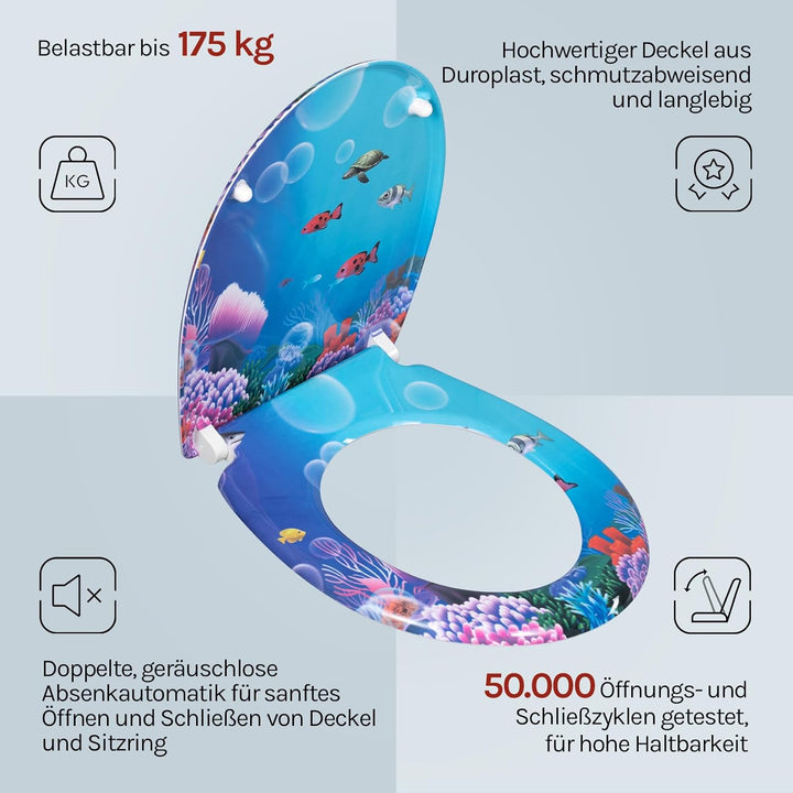 WOLTU WC Sitz mit Absenkautomatik,Toilettensitz Motiv,Klodeckel mit Quick-Release-Funktion und Antib