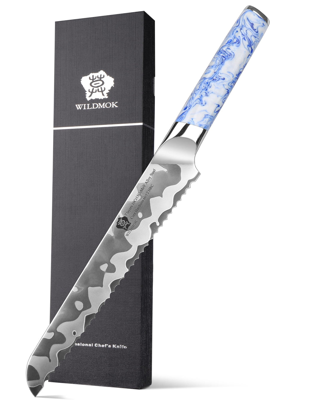 WILDMOK 23 cm hoher Kohlenstoffstahl-Messerschärfer mit ergonomischem blau-weissem Porzellanmuster H
