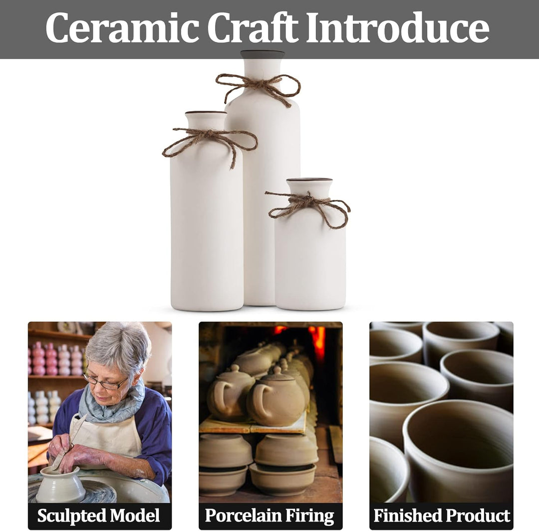 Weisses Keramik-Vasen-Set – 3 kleine Vasen, Boho-Vasen, Moderne Bauernhaus-Wohnkultur-Akzente, Wohnz