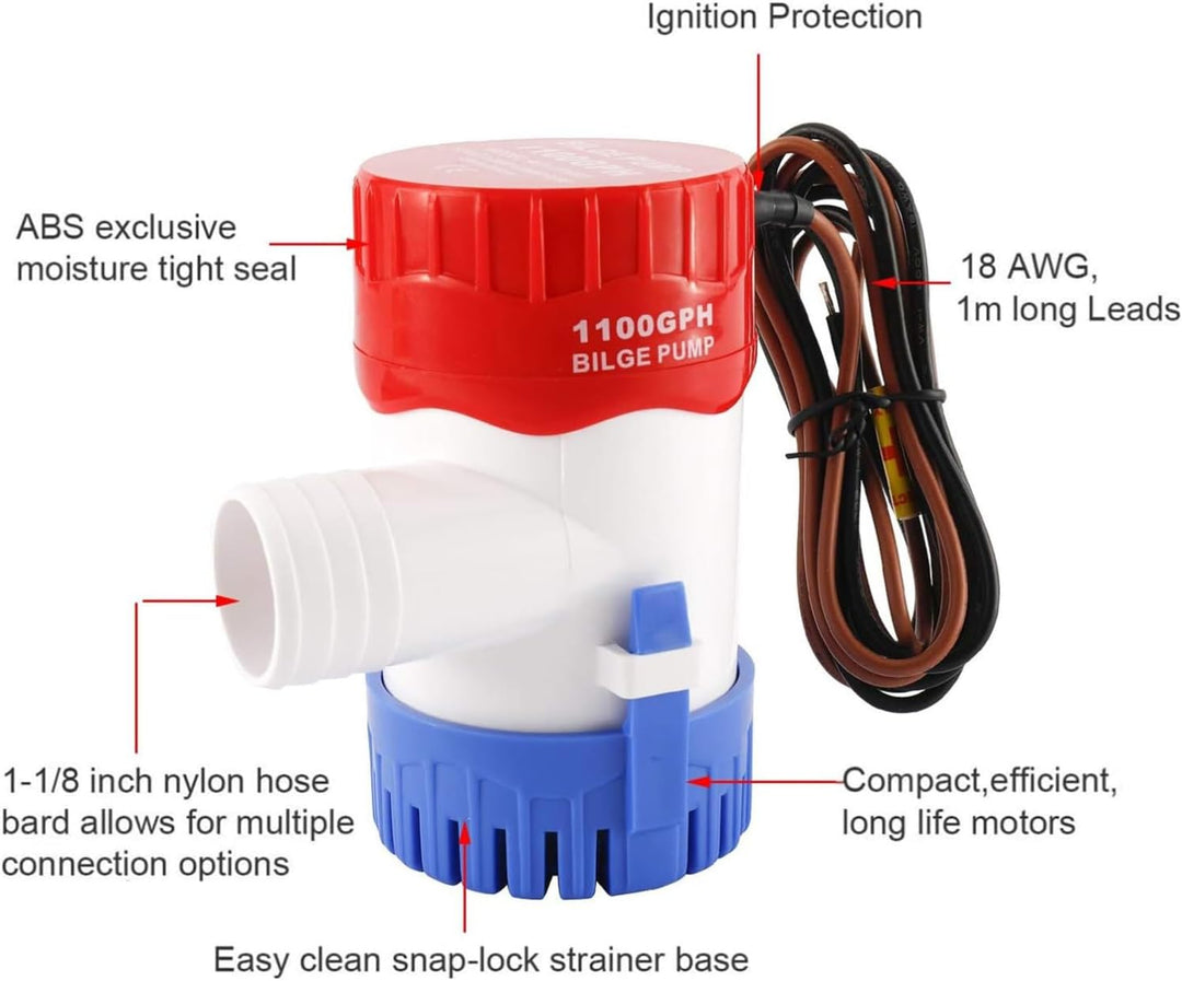 DCHOUSE 1100GPH Bilgenpumpe, elektrisch, 12 V DC, Bootspumpe, Tauchpumpe, Meerwasserpumpe, Solarpump