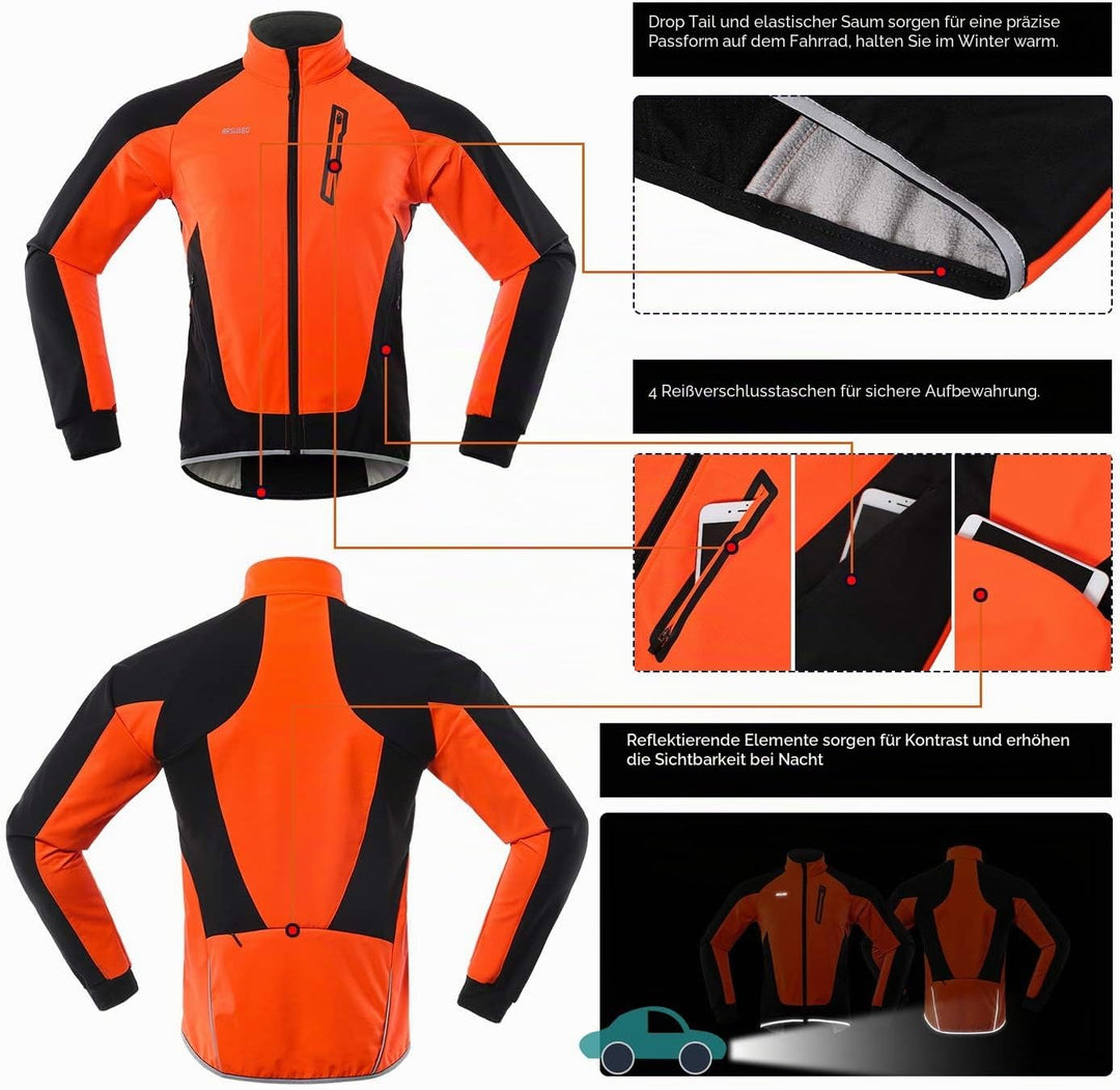 ARSUXEO Herren Winter Fahrradjacke Thermo-Vlies Softshell MTB Fahrrad Outwear Winddicht Wasserdicht