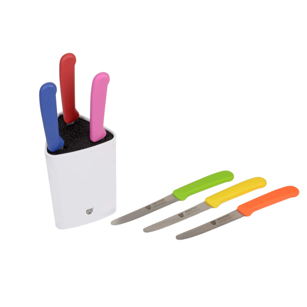 GRÄWE Universal-Messerblock, klein, weiss mit 6 Brötchenmessern Bunt, Bunt
