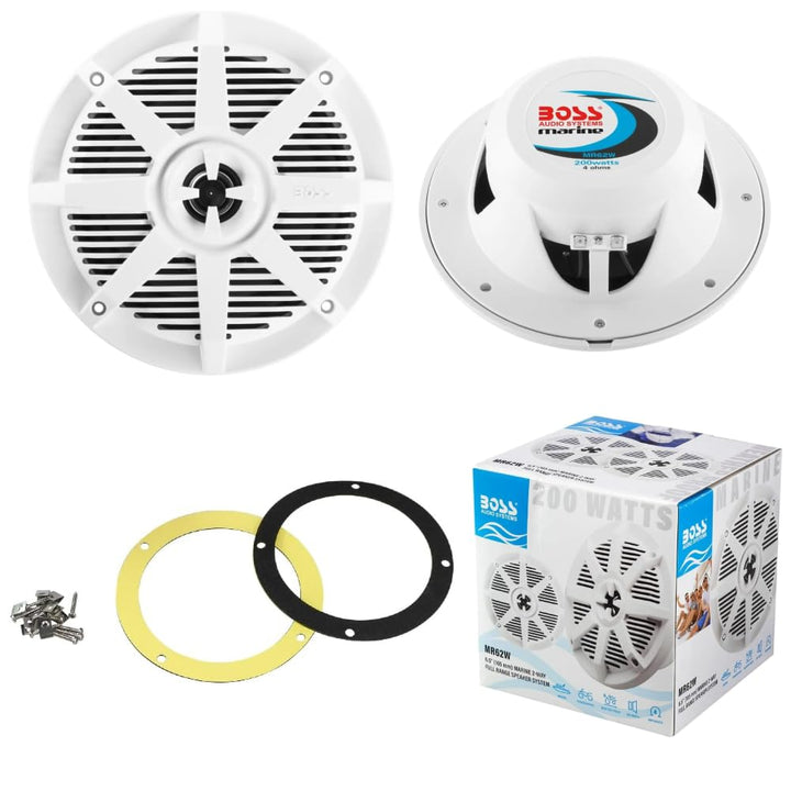 KIT Set FÜR BOSS Audio Systems MR62W 2 weisse Marine-Lautsprecher, 2-Wege, 6,5 Zoll, 16,5 cm, 100 Wa