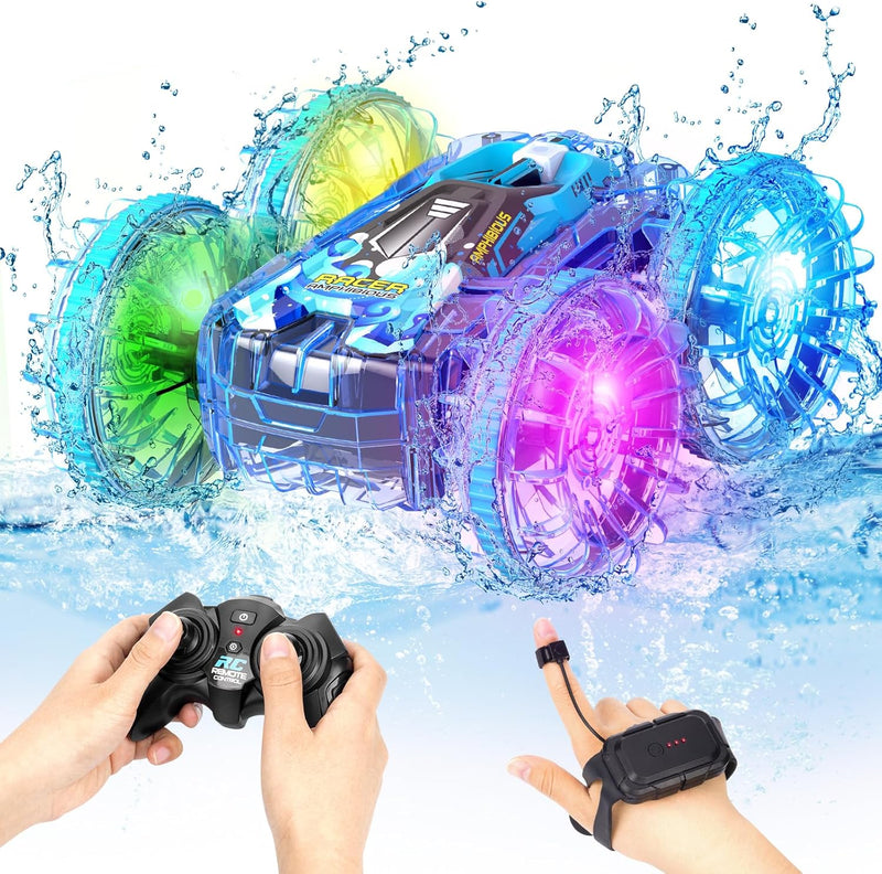 AmazeFun Amphibienfahrzeug Ferngesteuertes Auto ab 4 5 6 7 8 9 Jahre 4WD 360° RC Auto Indoor & Outdo